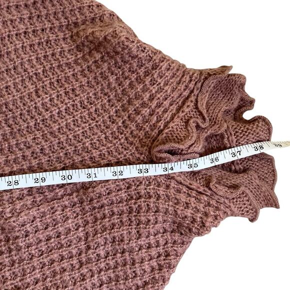 Anthropologie Moth Sz XS Rocia Ruffled Coccon Cardigan Waffle Knit Mauve Boho - Picture 13 of 16